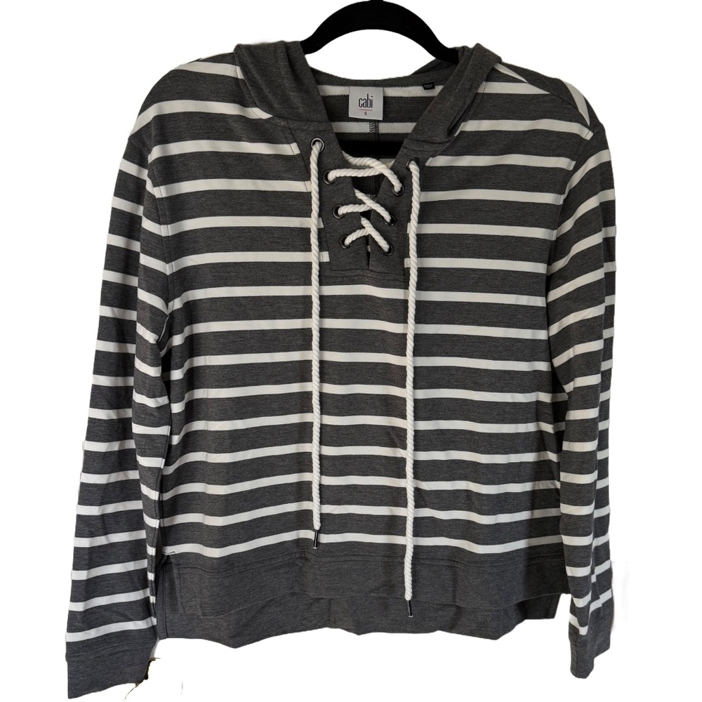 Cabi Winward Grey and White Striped Hoodie Style 5324 Women’s Size Small